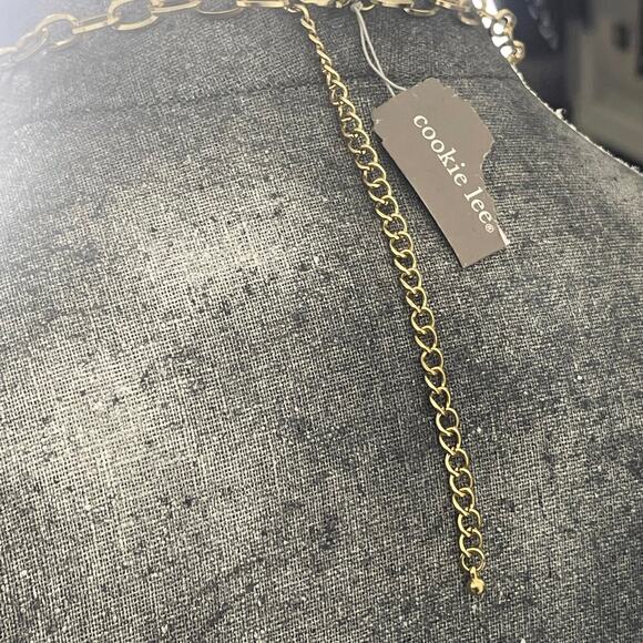 Cookie Lee necklace Chrome Gray and Red statement signed jewelry in gold tone - Picture 9 of 13